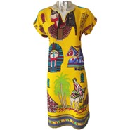 Bright Yellow Pharaonic Print Tunic Dress